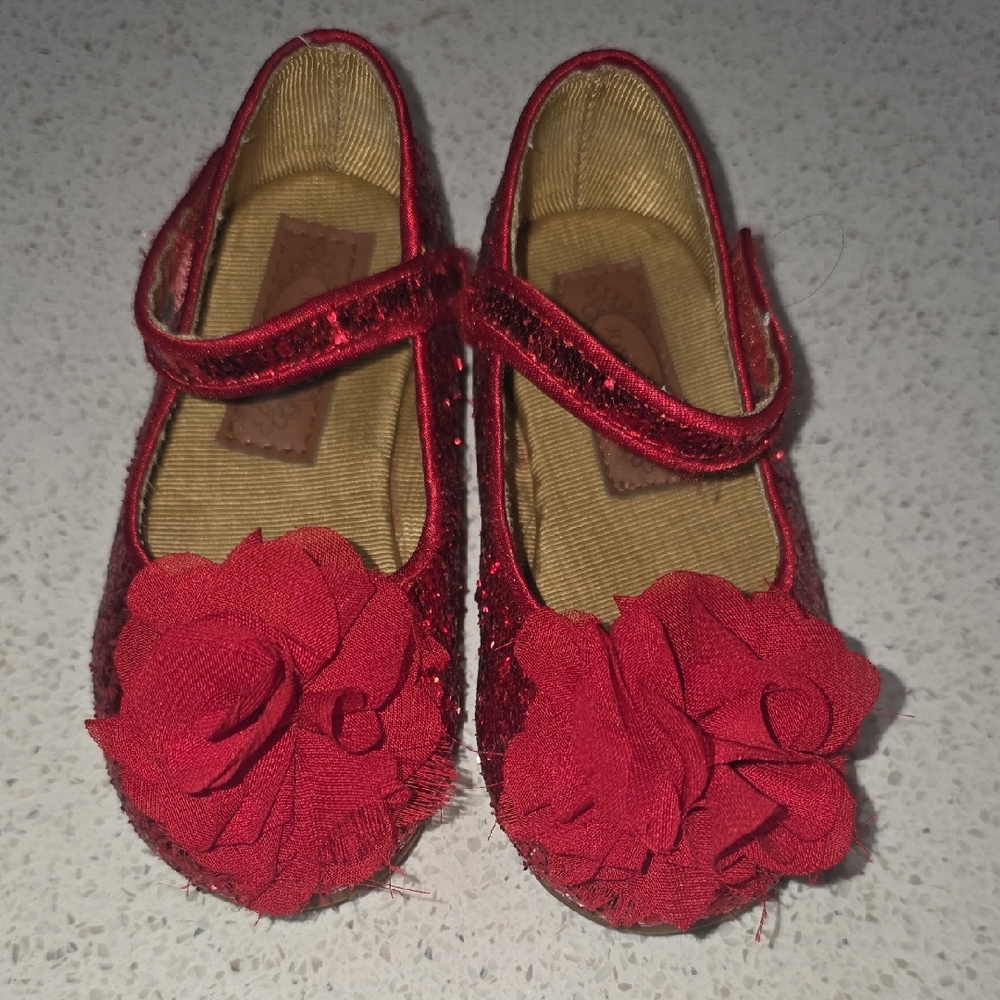 Joyfolie Red Glitter Dress Shoes with Floral Detail